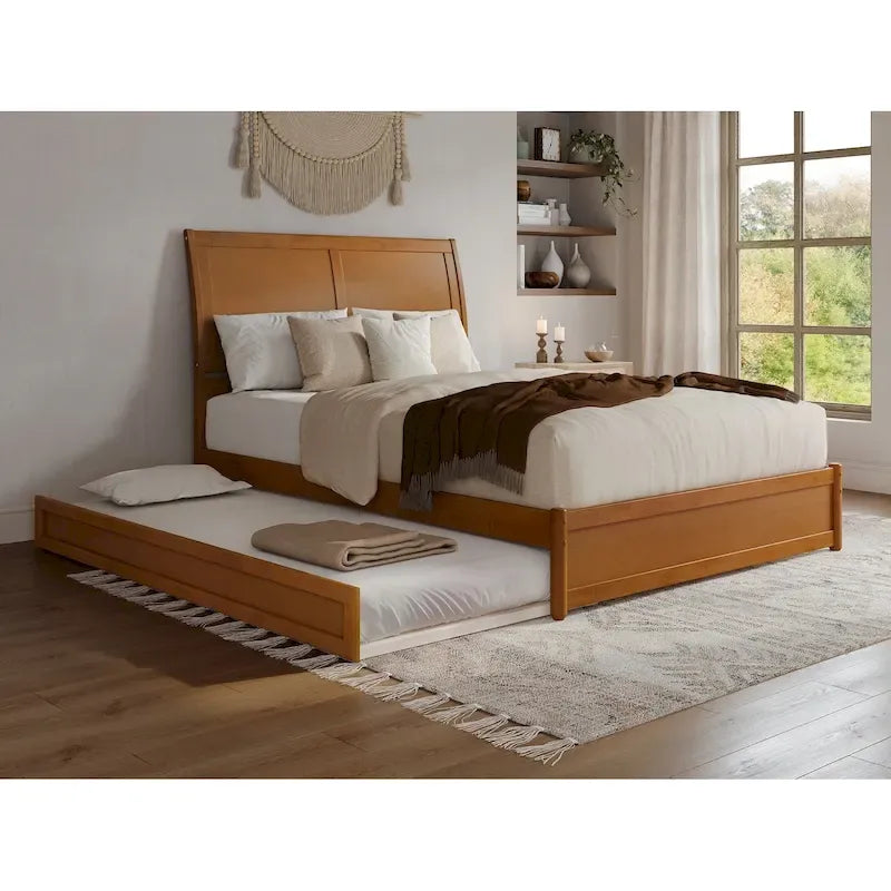 Lit plateforme Andorra avec pied de lit à panneau et lit gigogne double XL