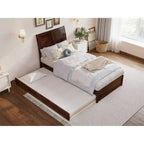 Lit plateforme Andorra avec pied de lit à panneau et lit gigogne double XL