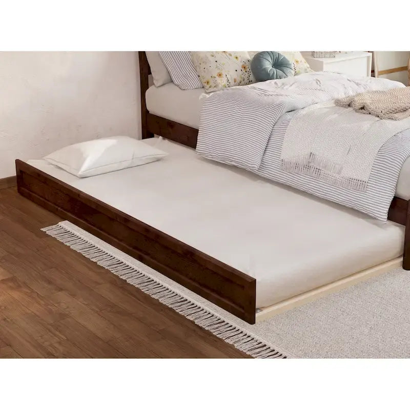 Lit plateforme Andorra avec pied de lit à panneau et lit gigogne double XL