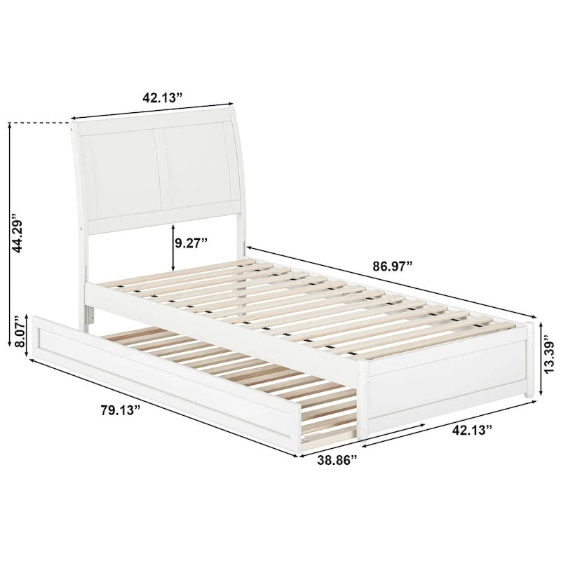 Lit plateforme Andorra avec pied de lit à panneau et lit gigogne double XL