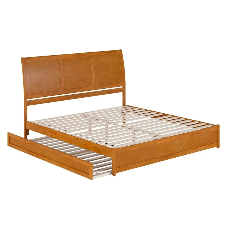Lit plateforme Andorra avec pied de lit à panneau et lit gigogne double XL
