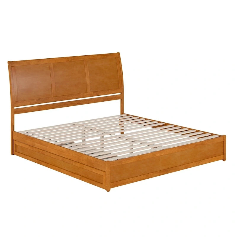 Lit plateforme Andorra avec pied de lit à panneau et lit gigogne double XL