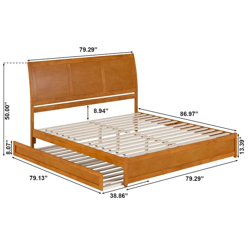 Lit plateforme Andorra avec pied de lit à panneau et lit gigogne double XL