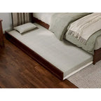 Lit plateforme Andorra avec pied de lit à panneau et lit gigogne double XL