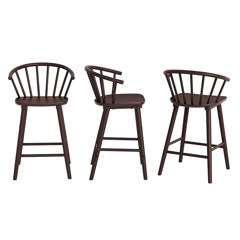 Tabourets de bar hauteur comptoir 61 cm avec cadre en bois massif et dossier à fuseaux pour îlot de cuisine