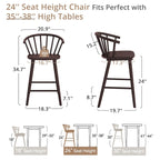 Tabourets de bar hauteur comptoir 61 cm avec cadre en bois massif et dossier à fuseaux pour îlot de cuisine