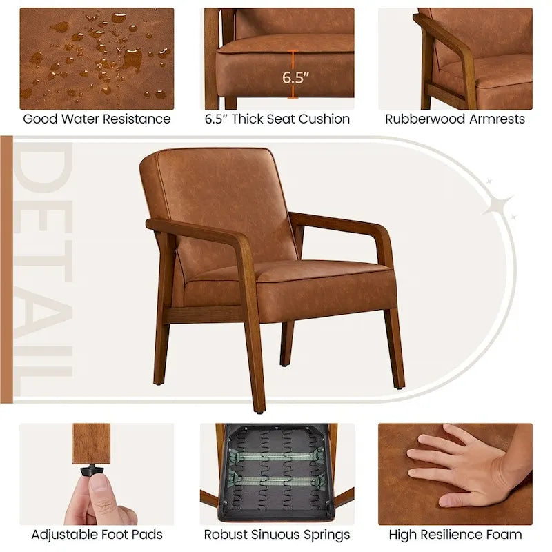 Fauteuil d'appoint rembourré en similicuir moderne