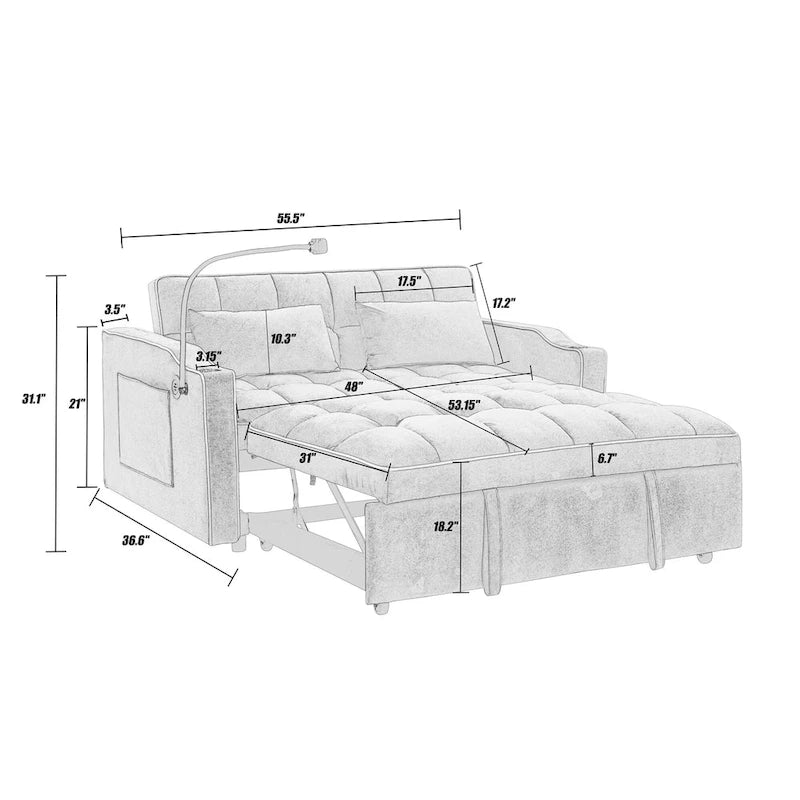 Canapé-lit polyvalent pliable de 140 cm en 3 longueurs