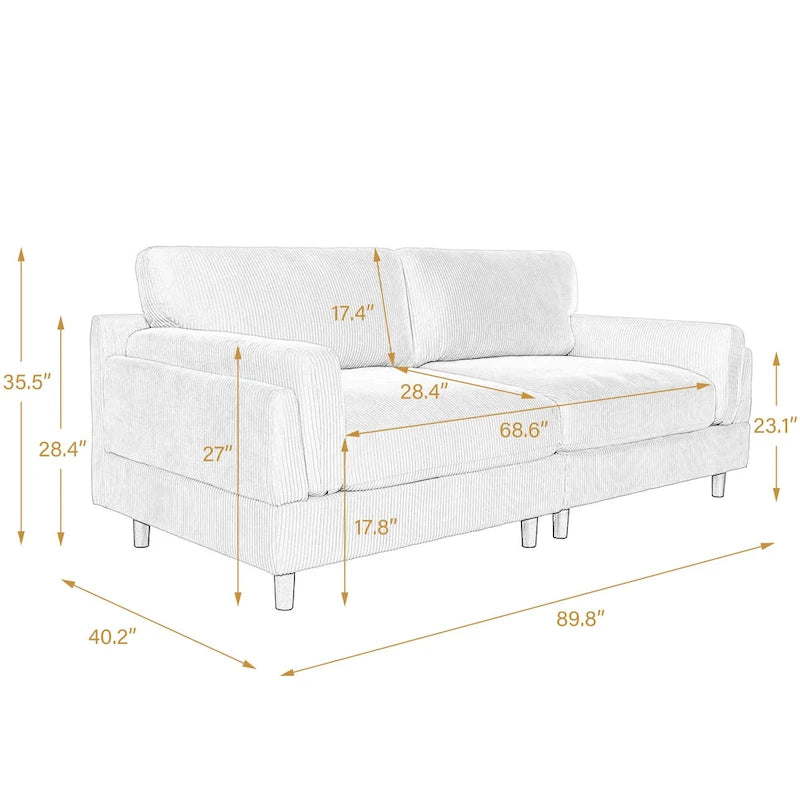 Canapé de 90 pouces avec assise profonde, confortable pour le salon