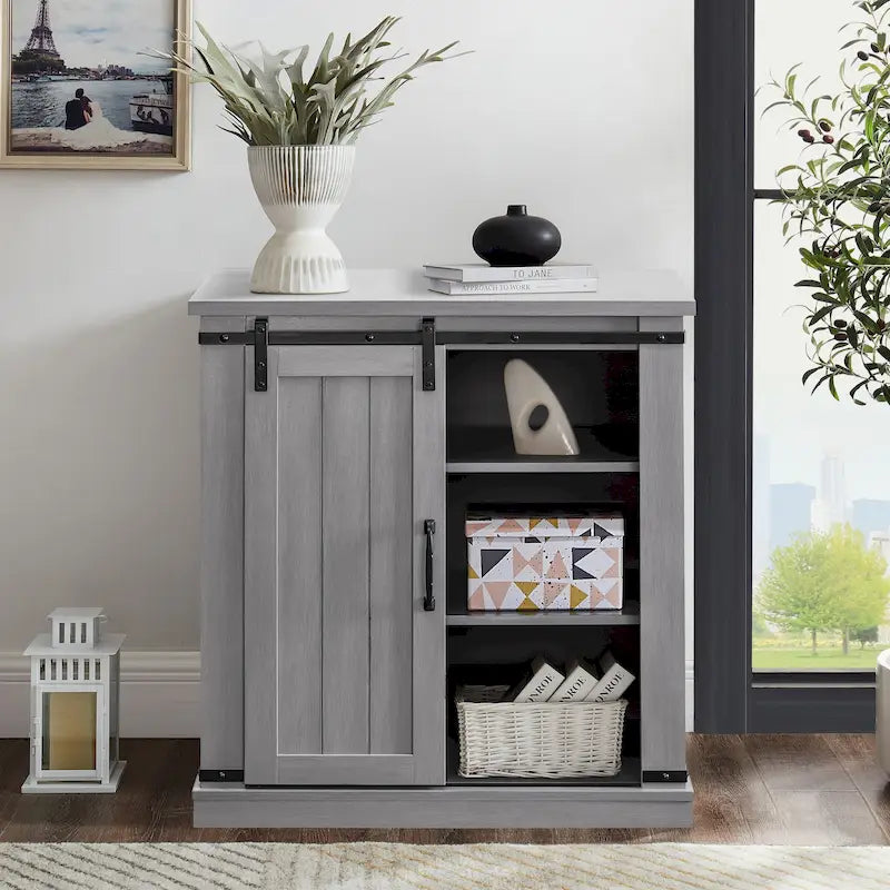 Meuble TV compact de 32 po avec porte de grange, pour téléviseurs jusqu'à 40 po de largeur
