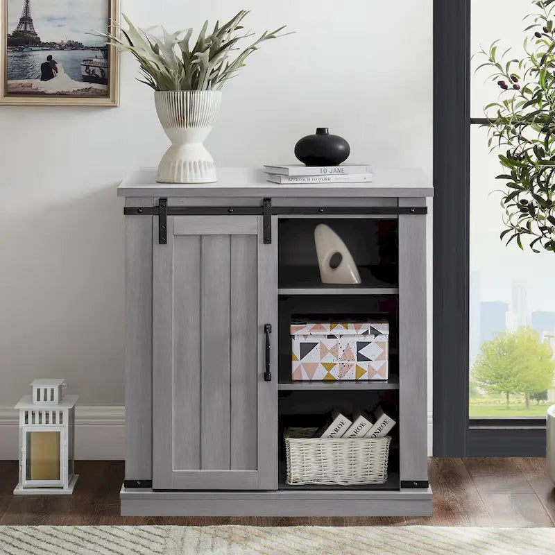 Meuble TV compact de 32 po avec porte de grange, pour téléviseurs jusqu'à 40 po de largeur