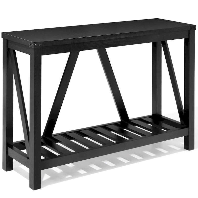 Console en A avec étagère de présentation