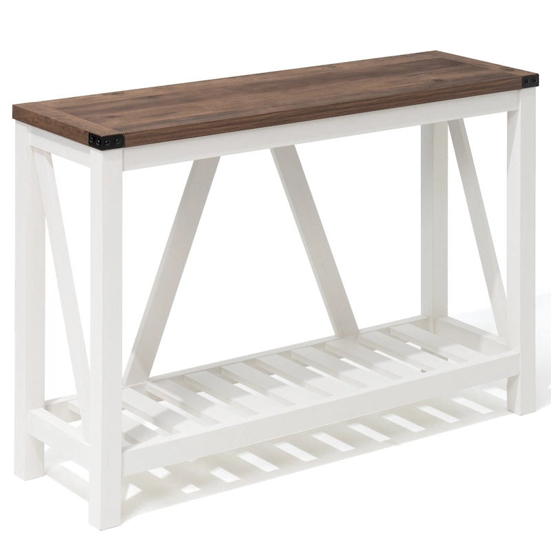Console en A avec étagère de présentation
