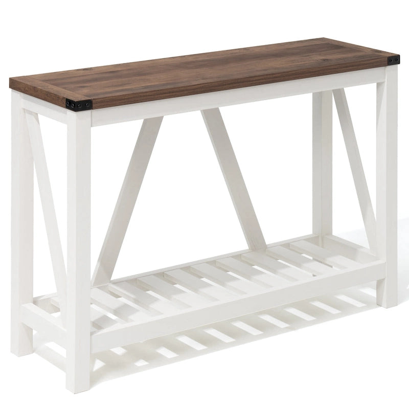 Console en A avec étagère de présentation