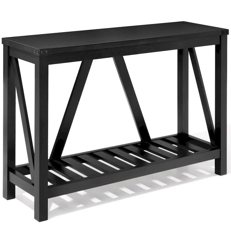 Console en A avec étagère de présentation