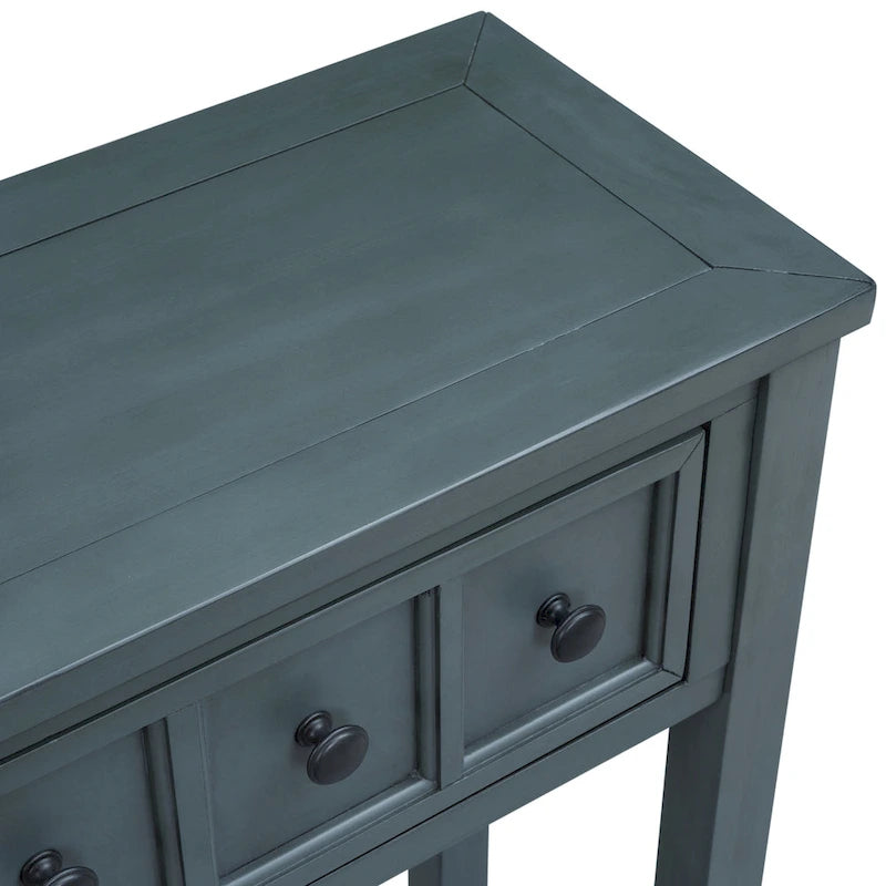 Console de d'entrée rustique, table de canapé de 152 cm de long avec deux tiroirs de tailles différentes et étagère inférieure pour le rangement