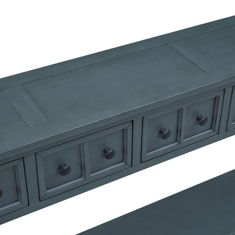 Console de d'entrée rustique, table de canapé de 152 cm de long avec deux tiroirs de tailles différentes et étagère inférieure pour le rangement