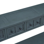 Console de d'entrée rustique, table de canapé de 152 cm de long avec deux tiroirs de tailles différentes et étagère inférieure pour le rangement