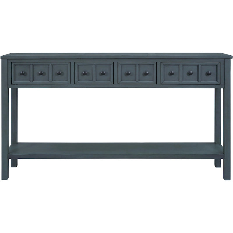 Console de d'entrée rustique, table de canapé de 152 cm de long avec deux tiroirs de tailles différentes et étagère inférieure pour le rangement