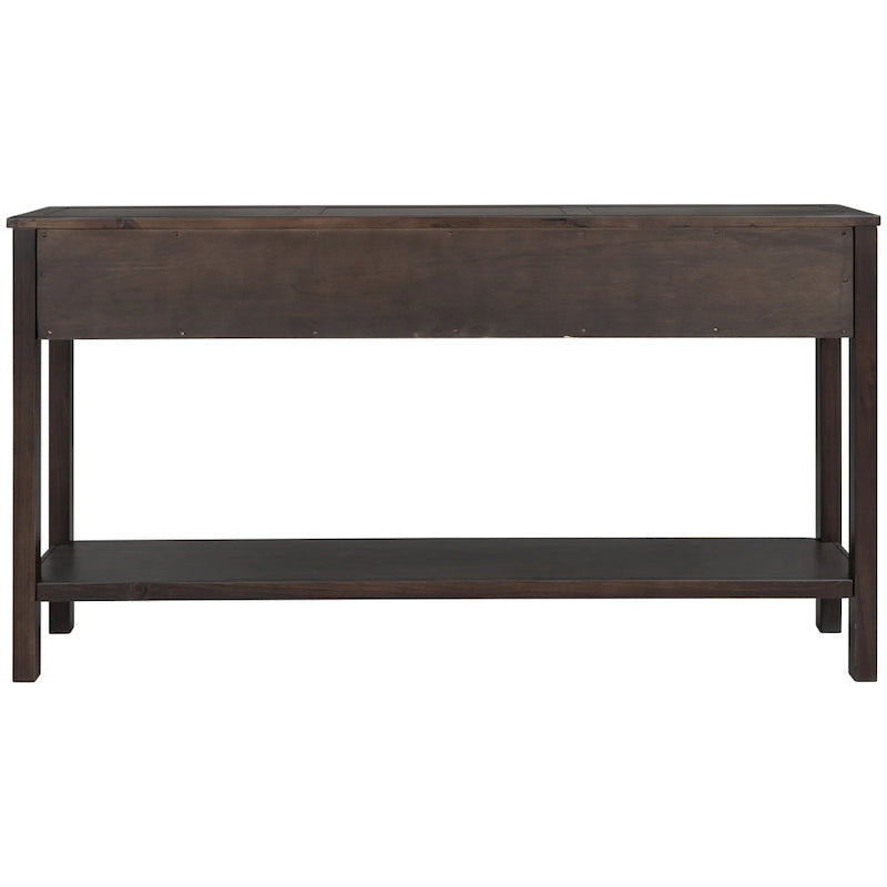 Console de d'entrée rustique, table de canapé de 152 cm de long avec deux tiroirs de tailles différentes et étagère inférieure pour le rangement