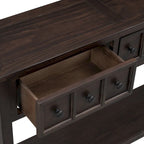 Console de d'entrée rustique, table de canapé de 152 cm de long avec deux tiroirs de tailles différentes et étagère inférieure pour le rangement