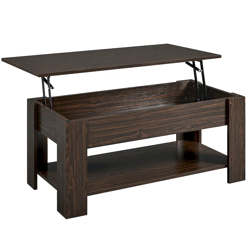 Table basse relevable de 47,5 pouces avec compartiment caché et étagère ouverte