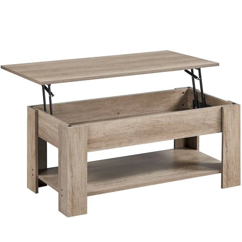 Table basse relevable de 47,5 pouces avec compartiment caché et étagère ouverte