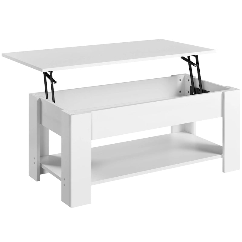 Table basse relevable de 47,5 pouces avec compartiment caché et étagère ouverte