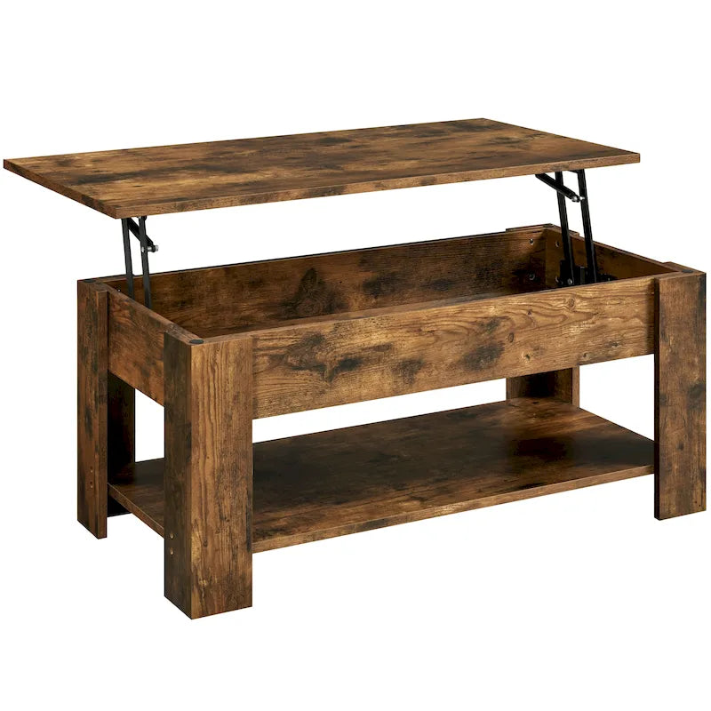 Table basse relevable de 47,5 pouces avec compartiment caché et étagère ouverte