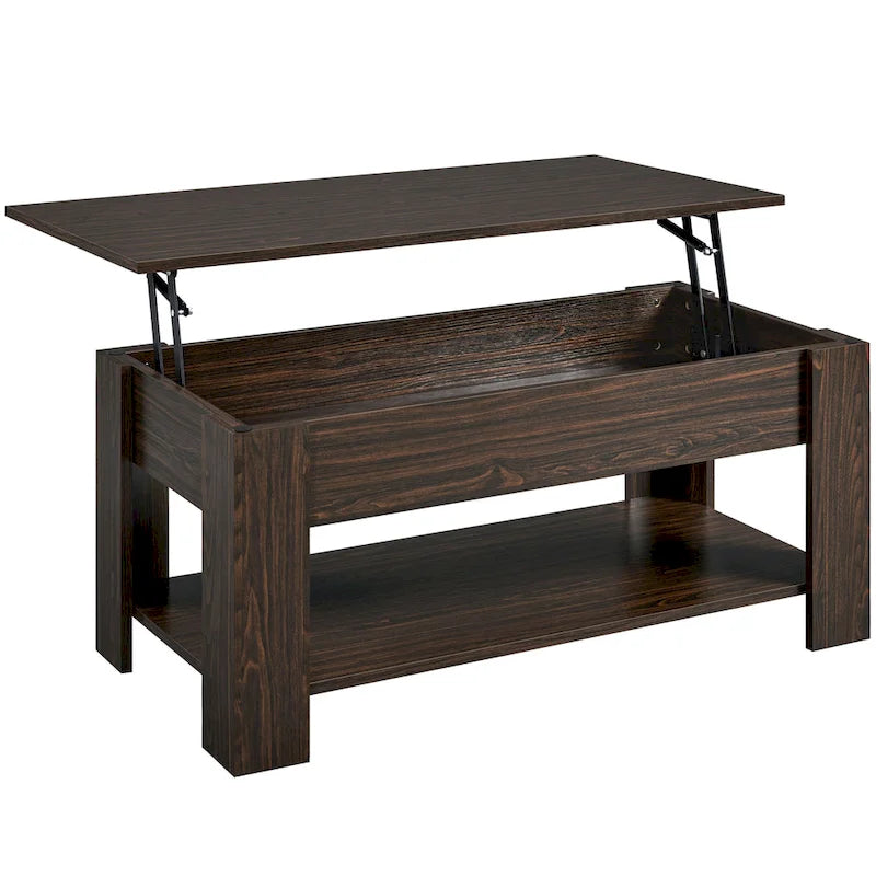 Table basse relevable de 47,5 pouces avec compartiment caché et étagère ouverte