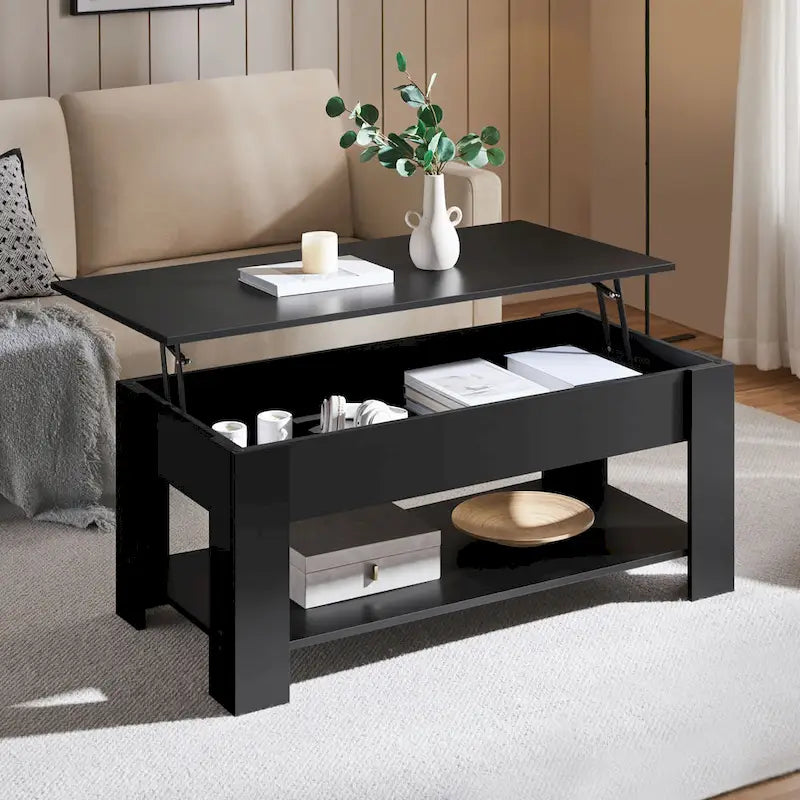 Table basse relevable de 47,5 pouces avec compartiment caché et étagère ouverte