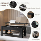 Table basse relevable de 47,5 pouces avec compartiment caché et étagère ouverte