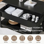 Table basse relevable de 47,5 pouces avec compartiment caché et étagère ouverte