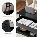 Table basse relevable de 47,5 pouces avec compartiment caché et étagère ouverte