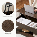 Table basse relevable de 47,5 pouces avec compartiment caché et étagère ouverte