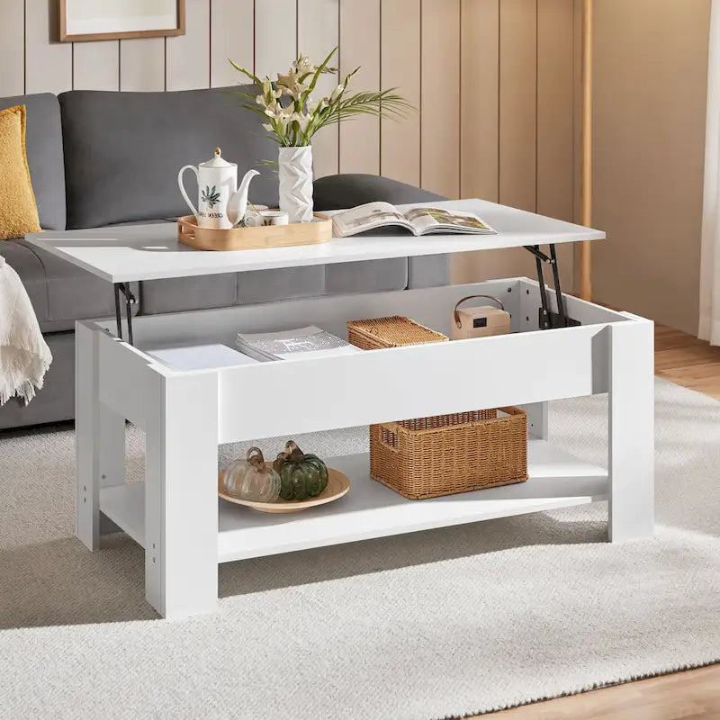 Table basse relevable de 47,5 pouces avec compartiment caché et étagère ouverte