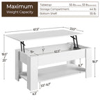 Table basse relevable de 47,5 pouces avec compartiment caché et étagère ouverte