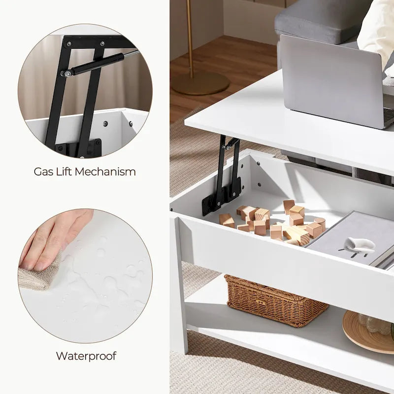Table basse relevable de 47,5 pouces avec compartiment caché et étagère ouverte