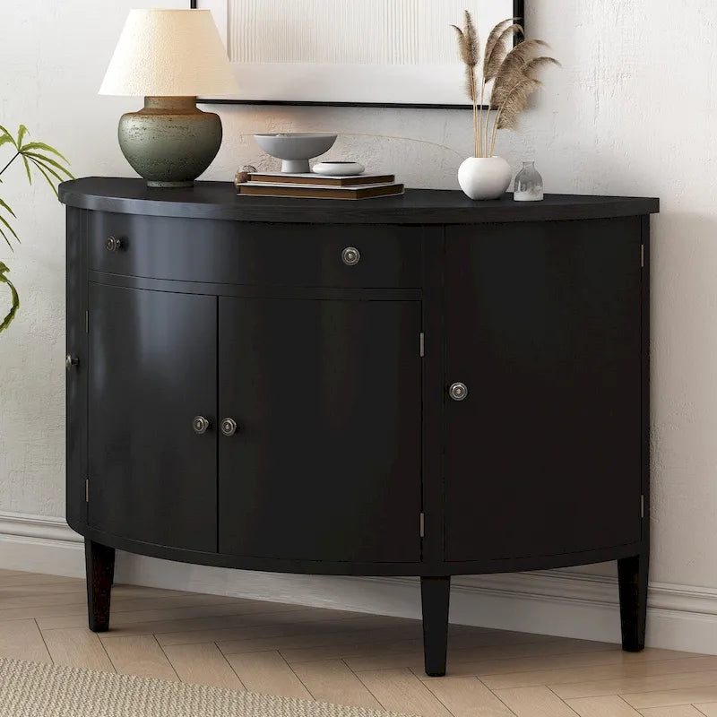 Armoire de rangement à design incurvé avec étagères réglables et tiroir