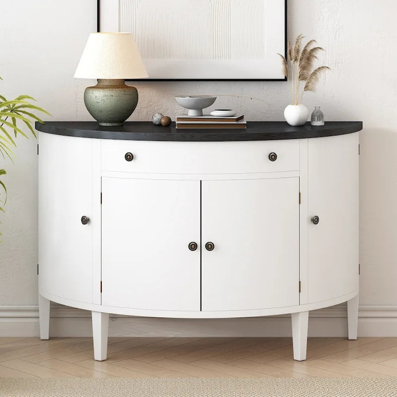Armoire de rangement à design incurvé avec étagères réglables et tiroir