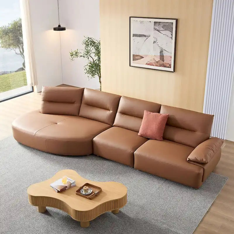 Canapé d'angle incurvé en cuir, rembourré 4 places pour salon