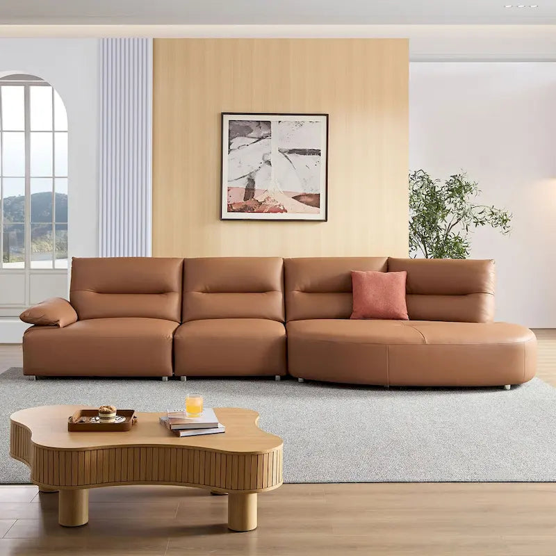 Canapé d'angle incurvé en cuir, rembourré 4 places pour salon