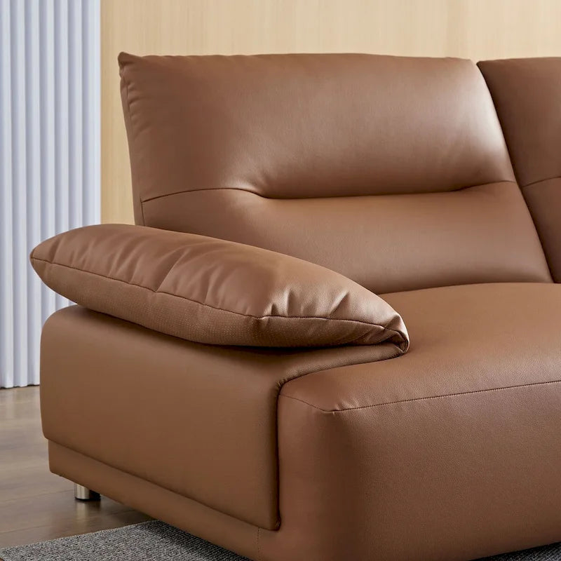 Canapé d'angle incurvé en cuir, rembourré 4 places pour salon