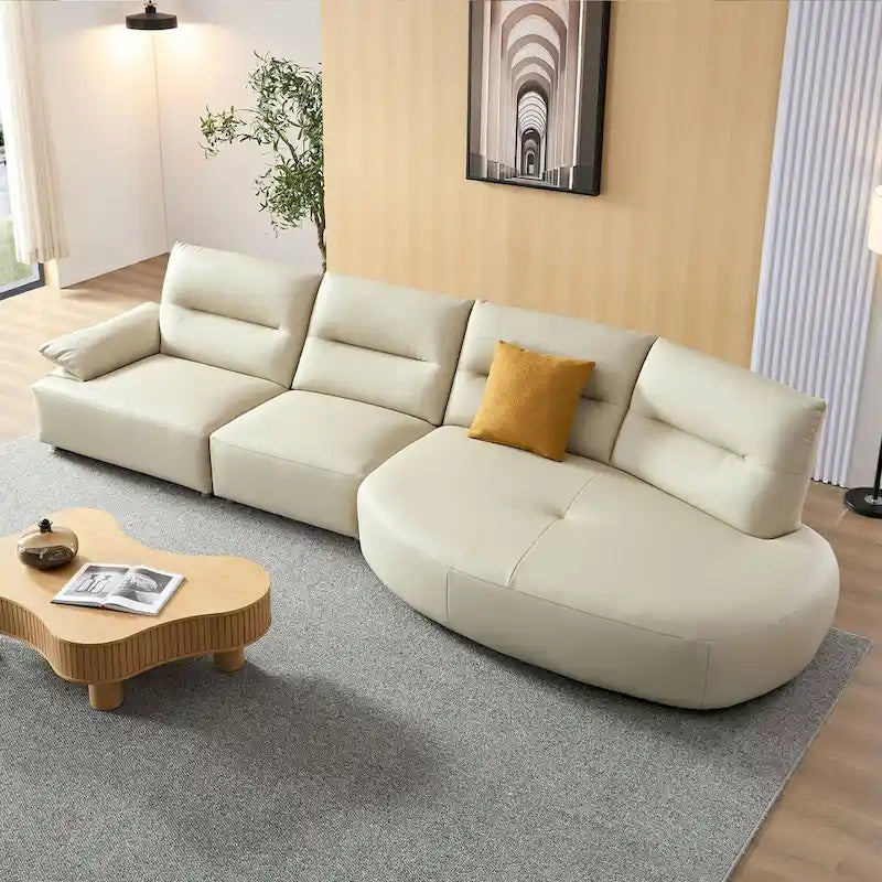 Canapé d'angle incurvé en cuir, rembourré 4 places pour salon