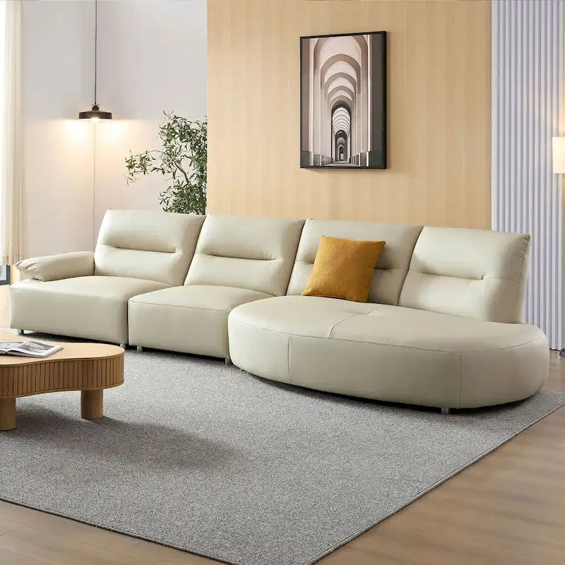 Canapé d'angle incurvé en cuir, rembourré 4 places pour salon