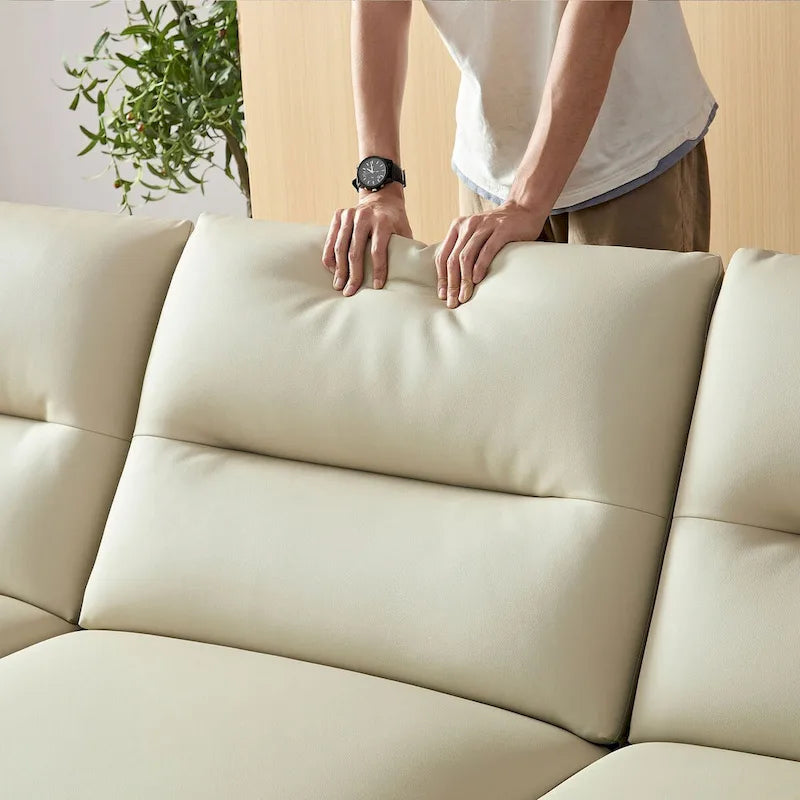 Canapé d'angle incurvé en cuir, rembourré 4 places pour salon