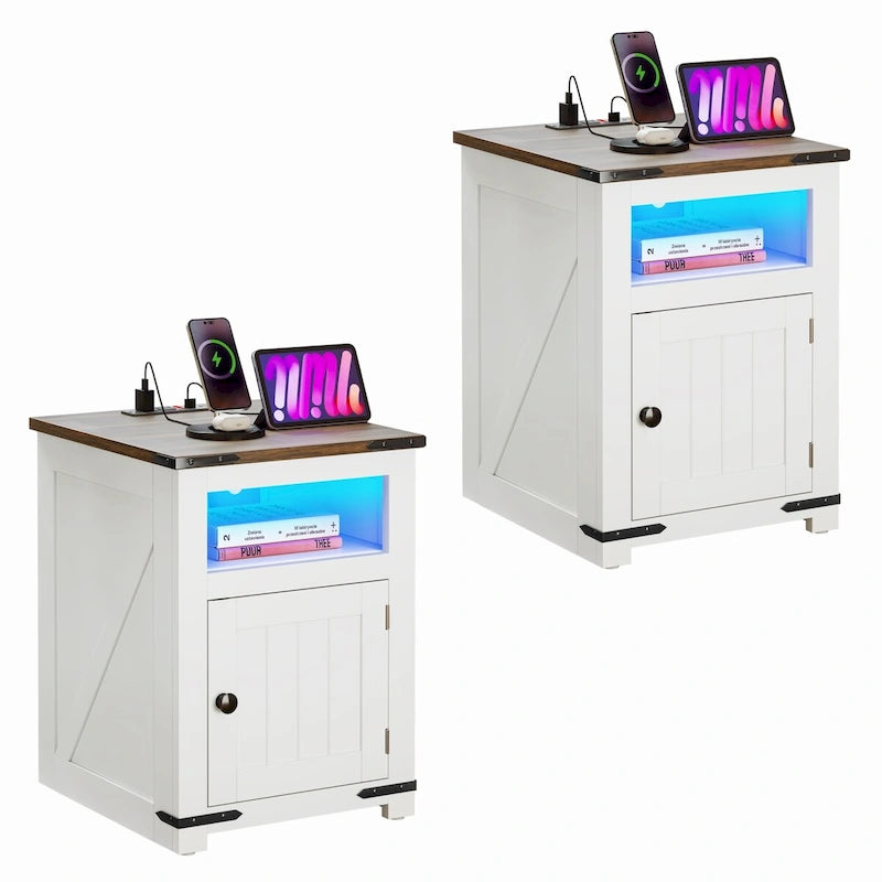 Table d'appoint LED de ferme avec station de chargement et ports USB
