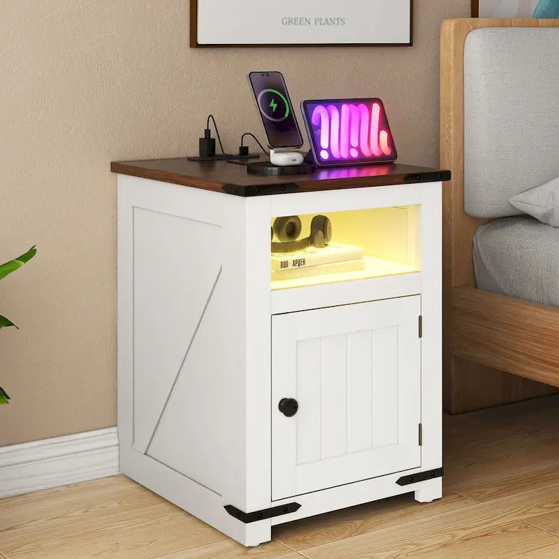 Table d'appoint LED de ferme avec station de chargement et ports USB