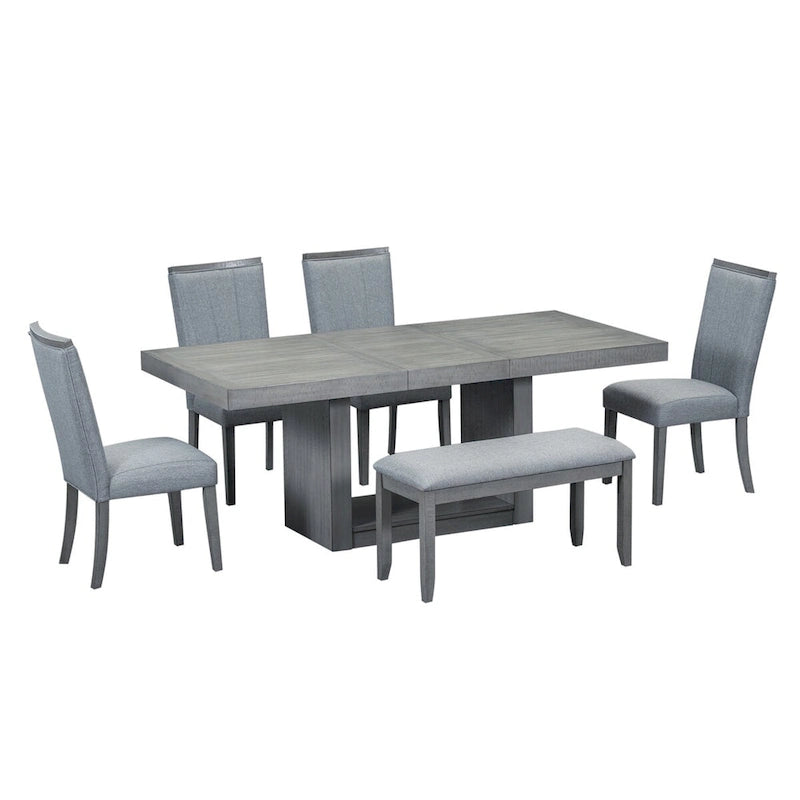 Ensemble de salle à manger contemporain 6 pièces avec table sur pied extensible de 198 cm