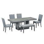 Ensemble de salle à manger contemporain 6 pièces avec table sur pied extensible de 198 cm